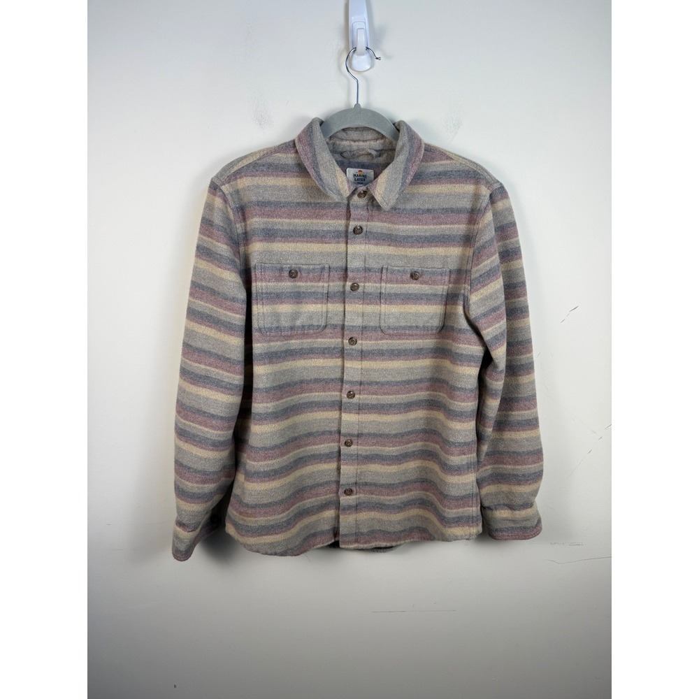Marine Layer Mens Cotton Wool Striped Flannel Shirt Gray Pink Yellow 13018 Med